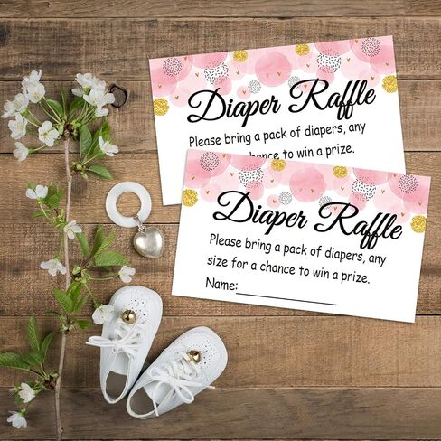 50 Pink Wave Point Diaper Raffle Tickets for Baby Shower Invitation Inserts, Baby Shower Game Cards. in Kuwait