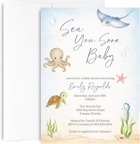 Sea You Soon Baby Shower Invitations Nautical Printed Invites | 12 Count | Under the Sea Nautical Customized Invites with Envelopes in Kuwait