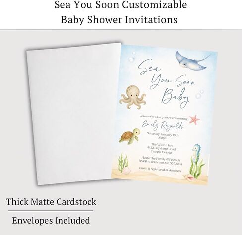 Sea You Soon Baby Shower Invitations Nautical Printed Invites | 12 Count | Under the Sea Nautical Customized Invites with Envelopes in Kuwait