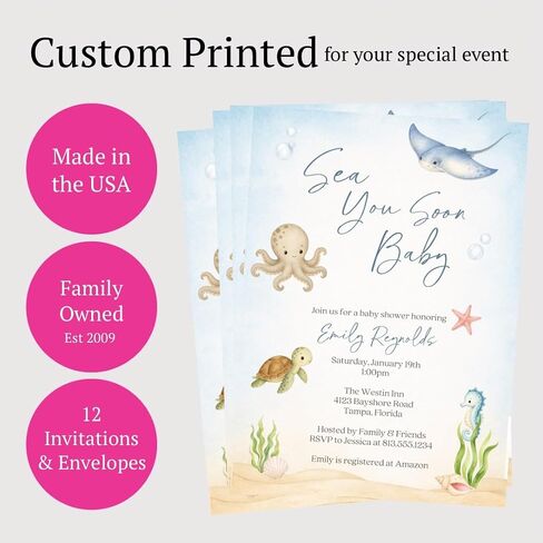 Sea You Soon Baby Shower Invitations Nautical Printed Invites | 12 Count | Under the Sea Nautical Customized Invites with Envelopes in Kuwait