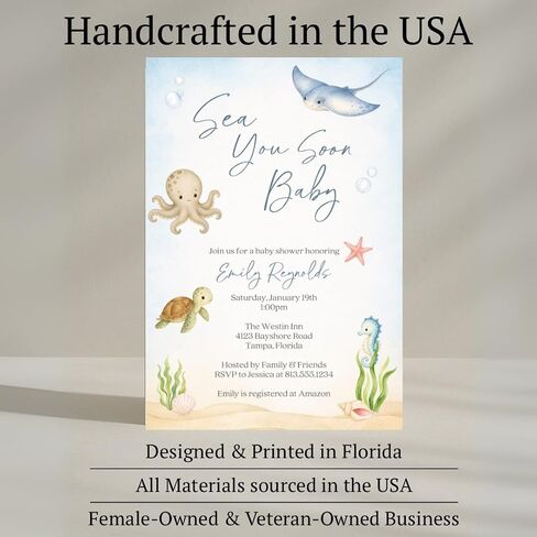 Sea You Soon Baby Shower Invitations Nautical Printed Invites | 12 Count | Under the Sea Nautical Customized Invites with Envelopes in Kuwait