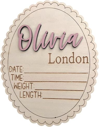 Personalized Goose with Bow Baby Announcement Sign, Custom Newborn Birth Plaque, Scalloped Wood Name Sign, Hospital Photo Prop Nursery Decor (Goose Name Sign) in Kuwait