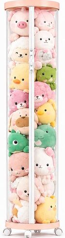 Upgraded Stuffed Animal Storage Tube,Tall (150cm) Plush Organizer with 4 Wheels,Pink PET Clear Bucket & Double Zipper, Space-Saving Toy Storage for Kids Room,Tidy Zoo Bin for Stuffed Animals in Kuwait