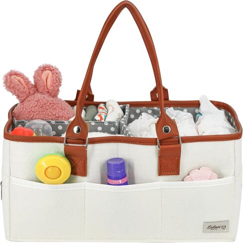 Diaper Caddy Organizer, Large Portable Nursery Storage Basket with Removable Dividers, Leather Handles, Multiple Pockets for Baby Essentials and Car Travel in Kuwait