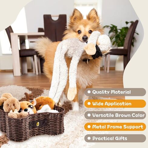 Barydat 2 Set Large Small Dog Toy Basket with Lid Bone Shaped Basket for Dog Natural Wicker Woven Handmade Pet Puppy Toy Organizer and Storage Box Bin for Cats(Wicker,Dark Brown) in Kuwait