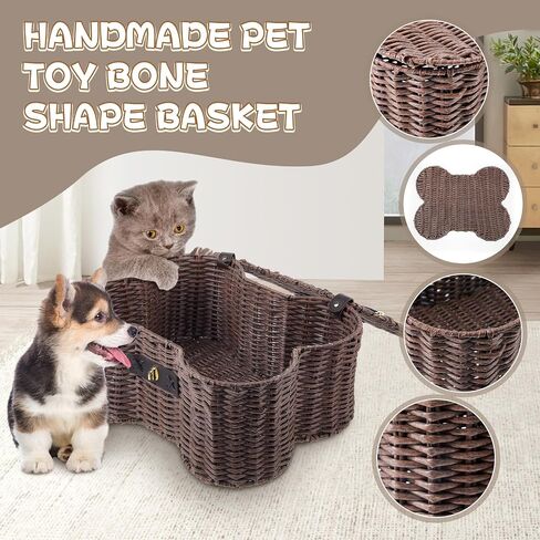Barydat 2 Set Large Small Dog Toy Basket with Lid Bone Shaped Basket for Dog Natural Wicker Woven Handmade Pet Puppy Toy Organizer and Storage Box Bin for Cats(Wicker,Dark Brown) in Kuwait
