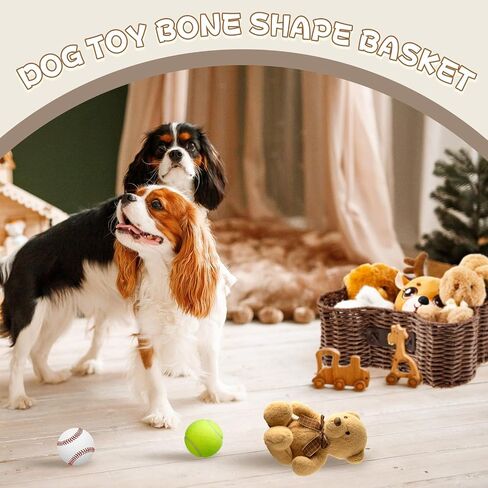 Barydat 2 Set Large Small Dog Toy Basket with Lid Bone Shaped Basket for Dog Natural Wicker Woven Handmade Pet Puppy Toy Organizer and Storage Box Bin for Cats(Wicker,Dark Brown) in Kuwait