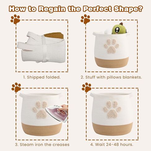 Large 17.7" Cotton Rope Pet Toy Storage Basket with Cute Paw Print - Woven Dog Toy Bin & Cat Organizer - Soft Round Hamper for Puppy Blankets, Treats, Nursery & Living Room Storage in Kuwait