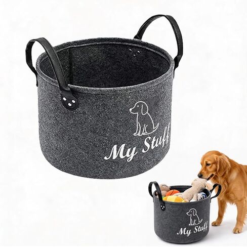 Gray Pet Circular Storage Bin, Basket for Dog Toys, 32 cm × 23 cm in Size Organizer with Handles in Kuwait