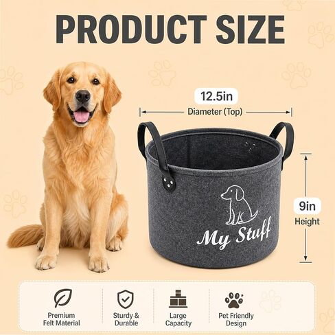 Gray Pet Circular Storage Bin, Basket for Dog Toys, 32 cm × 23 cm in Size Organizer with Handles in Kuwait