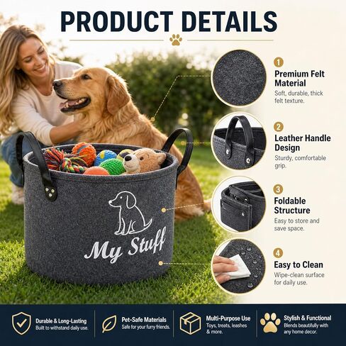 Gray Pet Circular Storage Bin, Basket for Dog Toys, 32 cm × 23 cm in Size Organizer with Handles in Kuwait