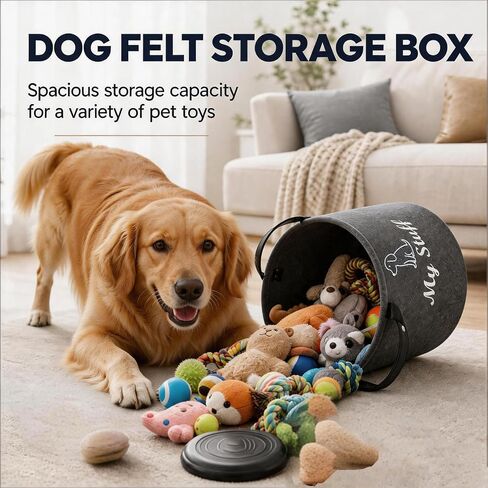 Gray Pet Circular Storage Bin, Basket for Dog Toys, 32 cm × 23 cm in Size Organizer with Handles in Kuwait