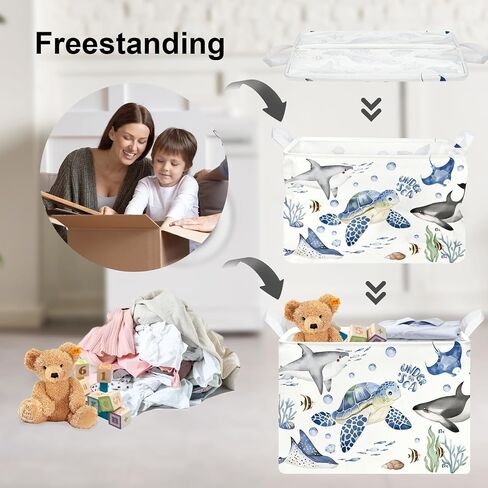 Clastyle Fish Sea Turtle Baby Basket Ocean Coral Seaweed Starfish Toy Book Shelf Basket Waterproof Pool Toy Beach Towel Storage Bin Large Dirty Clothes Laundry Hamper, Shark, 40 * 30 * 30 cm in Kuwait