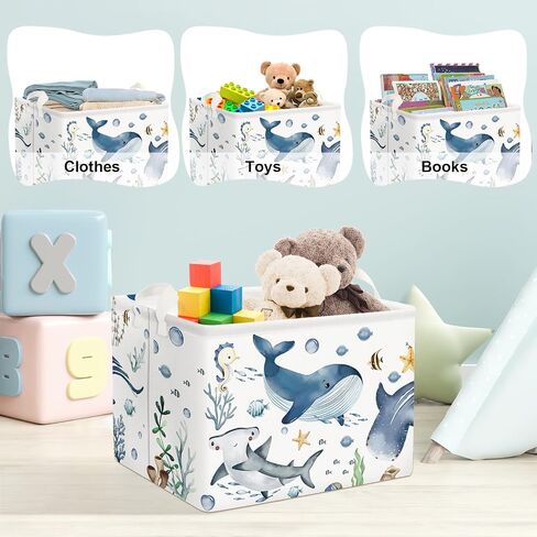 Clastyle Fish Sea Turtle Baby Basket Ocean Coral Seaweed Starfish Toy Book Shelf Basket Waterproof Pool Toy Beach Towel Storage Bin Large Dirty Clothes Laundry Hamper, Shark, 40 * 30 * 30 cm in Kuwait
