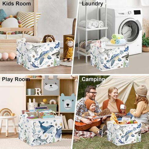 Clastyle Fish Sea Turtle Baby Basket Ocean Coral Seaweed Starfish Toy Book Shelf Basket Waterproof Pool Toy Beach Towel Storage Bin Large Dirty Clothes Laundry Hamper, Shark, 40 * 30 * 30 cm in Kuwait