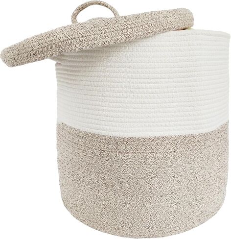 Extra Large Storage Basket with Lid 60L, 16"Wx18"H Woven Laundry Hamper Basket with Handle, Jute Rope Wicker Basket Blankets Pillows Storage in Living Room Baby Nursery, Jute/Black Mix includes Lid in Saudi Arabia