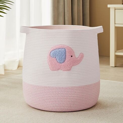 60L Large Pink Laundry Basket for Kids Girls Baby Nursery Hamper | Toy and Blanket Storage Basket for Nursery and Playroom, Cotton Rope Hamper for Girls Room Bedroom, 16"W x 17.7"H in Kuwait