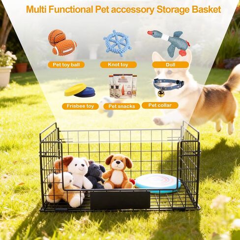 Metal Dog Toy Basket with Handles, Chew-Proof Large Pet Toy Storage Bin, Foldable Dogs Organizer Box for Living Room, Personalized Rustic Toy Holder (Black) in Kuwait
