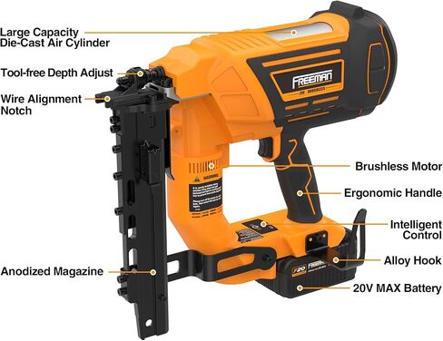 Freeman PE20VFS105 20 Volt Cordless and Brushless 10.5-Gauge 1-9/16" Fencing Stapler Kit with Lithium Ion Battery, Charger, and Case – 750 Shots per Charge in Kuwait