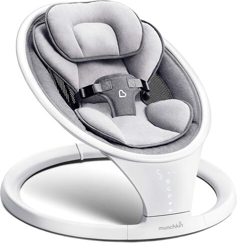 Munchkin Electric Baby Swing, Portable and Lightweight, Bluetooth Enabled Infant Rocker with Natural Sway in 5 Ranges of Motion, Newborn Nursery Essentials, White/Grey in Kuwait