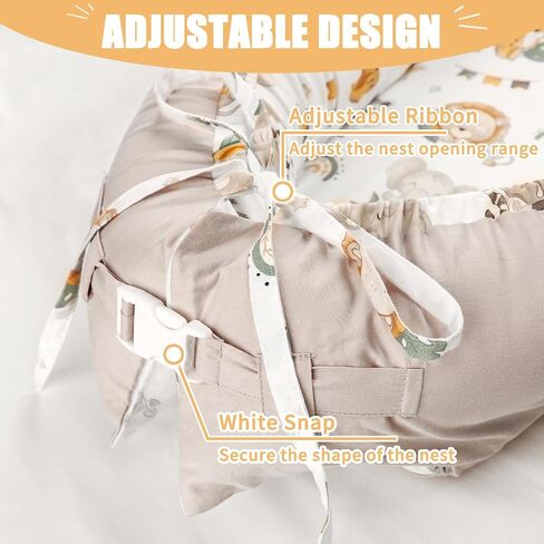 Baby Lounger Cover for Boys Girls, Reversible Baby Nest Cover, Adjustable Baby Lounger Replaceable Cover for Infant Newborn, Portable and Machine Washable, Cotton Gray Elephant Cover Only in Saudi Arabia