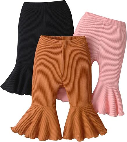 3 Pack Infant Baby Girl Solid Color Flare Pants Ribbed Bell-Bottoms Leggings in Kuwait
