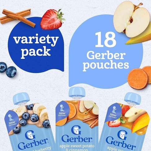 Gerber Toddler Assorted Fruit Variety Pouches, 3.5 Oz, 18 Pack in Kuwait