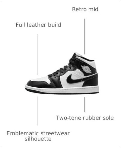 Women's Air Jordan 1 Mid 'Panda' (White, Black) in Kuwait