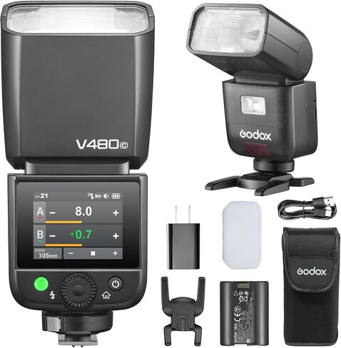 Godox V480N TTL Speedlite Flash for Nikon Cameras, GN50, 2.0" Touchscreen, HSS 1/8000s, 2.4G Wireless, USB-C Rechargeable, 650 Full-Power Flashes, Compatible with Z7 II Z6 II Z5 Z50 D850 D780 in Kuwait