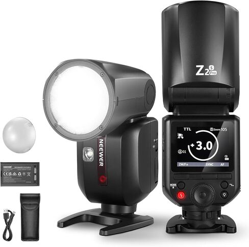 NEEWER Z2PRO-N 2.4G TTL Round Head Flash Speedlite Compatible with Nikon Camera, Wireless Compatible with Godox, 76Ws 1/8000s HSS, Upgraded UI, TTL/M TCM Switch, 3000mAh 600 Full Power Light, Diffuser in Kuwait