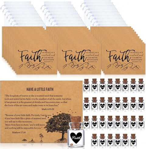 Christian Faith Favors bulk gifts - Mini Glass Bottle Keepsakes | Matthew 17:20 Bible Verse Cards & Organza Bags, Religious Inspirational Gifts for Church, Baptism, Sunday School Party Favors in Saudi Arabia