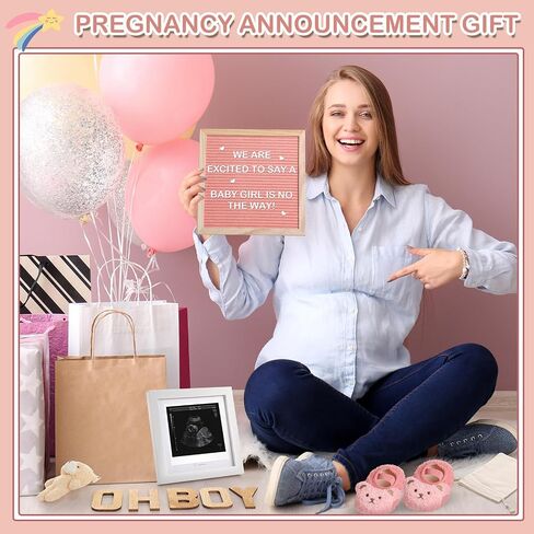 Canlierr 9 Pcs Pregnancy Announcement Set Pregnancy Reveal Ideas Felt Letter Board Bodysuit Baby Booties Photo Frame Plush Bear Wood Blocks for Coming Soon Baby Announcement in Kuwait