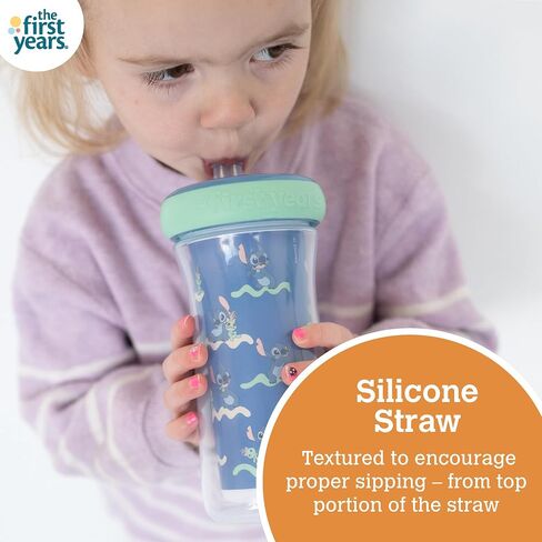 The First Years Stitch Insulated Straw Cup - Stitch Sippy Cups with Straw - Kids Water Bottles - 9 Oz - 2 Count - Ages 18 Months and Up in Kuwait