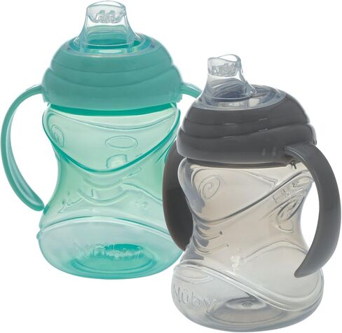 Nuby Clik-It No-Spill Soft Spout Training Sippy Cup with Handles - (2-Pack) 10 Oz - 4+ Months - Neutral in Kuwait