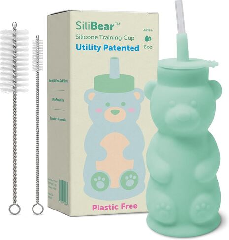 Silipint Honey Bear Straw Cup for Baby & Toddler – Soft Silicone Squeeze Training Straw Cup, Leak-Resistant Baby Sippy Cup for Bottle Transition, BPA Free, Dishwasher Safe, 8 oz Green in Kuwait