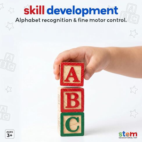 Skoolzy 30 Pc Baby Blocks, Wooden ABC Blocks, Alphabet Learning, 2-5 | Small Wooden ABC Blocks for Toddlers 2-5 - Alphabet Learning & Building Toys, Educational in Saudi Arabia
