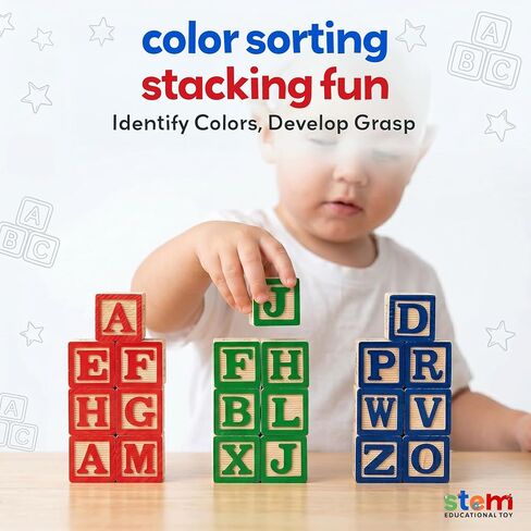 Skoolzy 30 Pc Baby Blocks, Wooden ABC Blocks, Alphabet Learning, 2-5 | Small Wooden ABC Blocks for Toddlers 2-5 - Alphabet Learning & Building Toys, Educational in Saudi Arabia