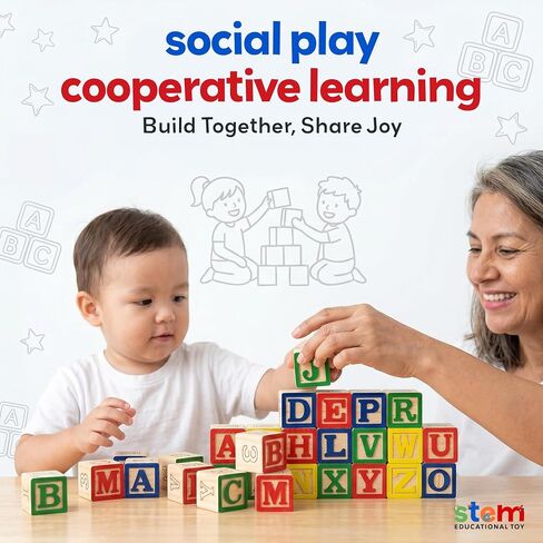 Skoolzy 30 Pc Baby Blocks, Wooden ABC Blocks, Alphabet Learning, 2-5 | Small Wooden ABC Blocks for Toddlers 2-5 - Alphabet Learning & Building Toys, Educational in Saudi Arabia