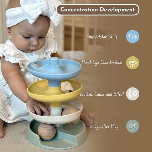 Mitico Montessori Ball Drop Toy, Silicone Spiral Tower for Babies 10M+ | Develops Fine Motor Skills, Encourages Cause-and-Effect Learning, Supports Hand-Eye Coordination, Food-grade Silicone in Kuwait