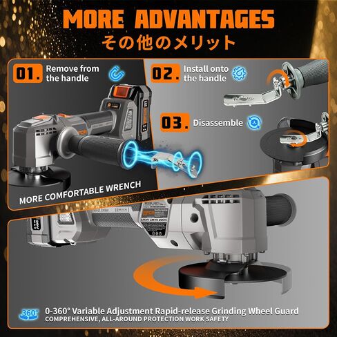 Cordless Angle Grinder External Rotor with Battery and Charger, 20V Variable Speed Power Grinder Tool, Portable Brushless Electric Grinder for Cutting, Grinding, Heavy-Duty Construction Work in Kuwait