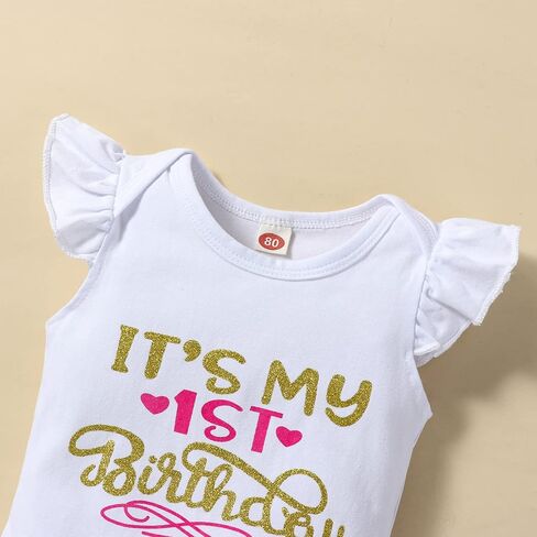 Newborn Baby Girls My 1st Birthday Outfit Dress Infant Ruffle Sleeve Shiny Printed Sequin Bowknot Tutu Princess Skirt Set 3PCS Clothes One Year Old Girls Summer Dress Clothes Gift 1st in Kuwait