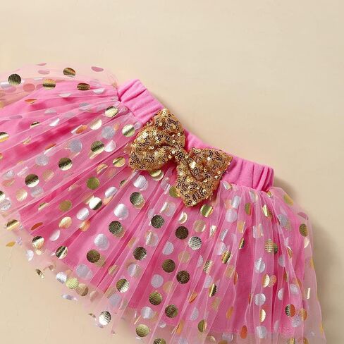 Newborn Baby Girls My 1st Birthday Outfit Dress Infant Ruffle Sleeve Shiny Printed Sequin Bowknot Tutu Princess Skirt Set 3PCS Clothes One Year Old Girls Summer Dress Clothes Gift 1st in Kuwait