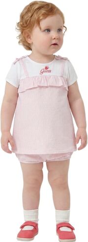 GUESS Baby Girls' Short Sleeve Dress Set Mixed Fabric and Diaper Cover in Kuwait