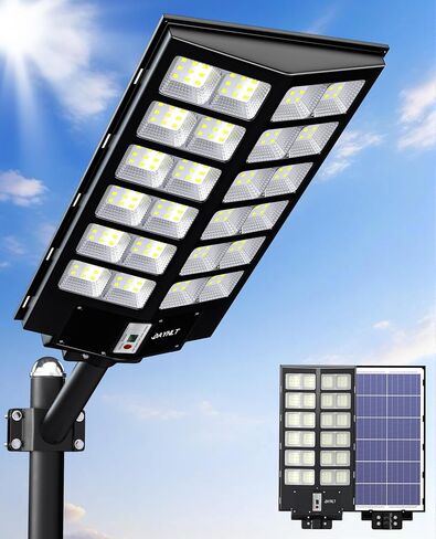 JAYNLT Y-5200W Solar Street Lights Outdoor,6500K Commercial Parking Lot Lights Dusk to Dawn, Waterproof Solar Security Flood Lights with Motion Sensor and Remote for Yard, Garage, Driveway in Kuwait
