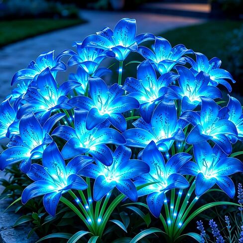 ANGMLN Solar Garden Lights 4 Pack 16 Lily Flowers with Butterfly Decor | Gifts for Mom Woman Birthday Solar Lily Flower Lights for Outside,Solar Flowers Outdoor Waterproof for Yard, Patio Pathway in Kuwait
