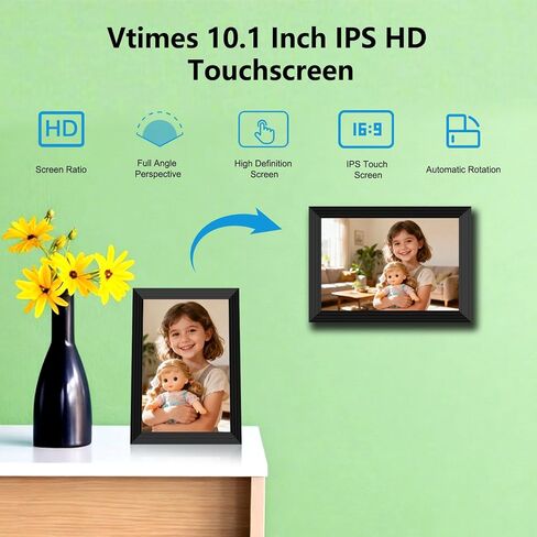 VTimes 10.1" Digital Picture Frame, 1280 * 800 Electronic Picture Frame | HD IPS Touch Screen, WiFi Smart Digital Calendar, AI-Generated Images, Auto-Rotate & Remote Share via APP, Gifts for Mom in Kuwait