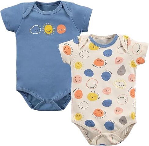 100% Turkish Cotton Baby Bodysuit 2-Pack | Unisex Short Sleeve Snap-Bottom Onesie, Newborn to 24 Months Boys & Girls in Kuwait
