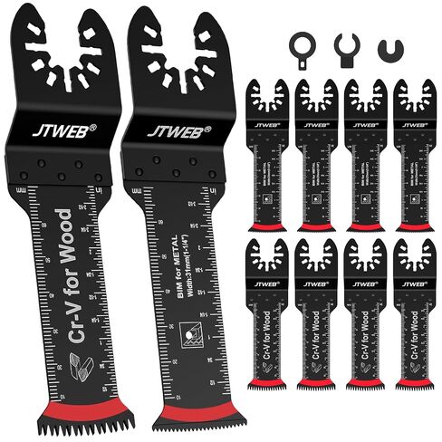 JTWEB 10PCS Extra Long Multitool Blades, Japanese Tooth Oscillating Saw Blades Clean Cut for Wood, Plastic, Bi-Metal Oscillating Tool Blade Metal Cutting, Multi Tool Blades Kits Universal for Bosch in Kuwait