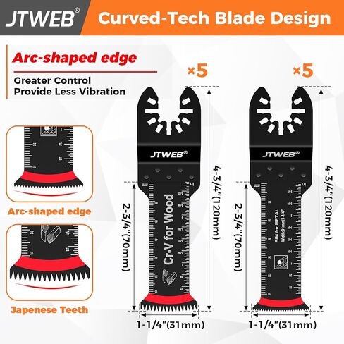 JTWEB 10PCS Extra Long Multitool Blades, Japanese Tooth Oscillating Saw Blades Clean Cut for Wood, Plastic, Bi-Metal Oscillating Tool Blade Metal Cutting, Multi Tool Blades Kits Universal for Bosch in Kuwait