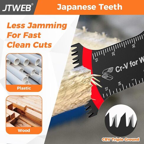 JTWEB 10PCS Extra Long Multitool Blades, Japanese Tooth Oscillating Saw Blades Clean Cut for Wood, Plastic, Bi-Metal Oscillating Tool Blade Metal Cutting, Multi Tool Blades Kits Universal for Bosch in Kuwait